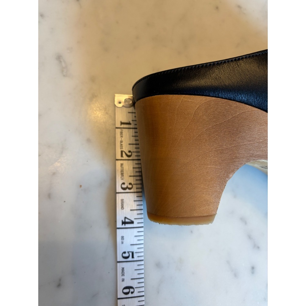 Frame Le Ione Clog Noir Black Leather Wooden Platform Mules Brass Buckle 37 US 7 - Picture 12 of 13